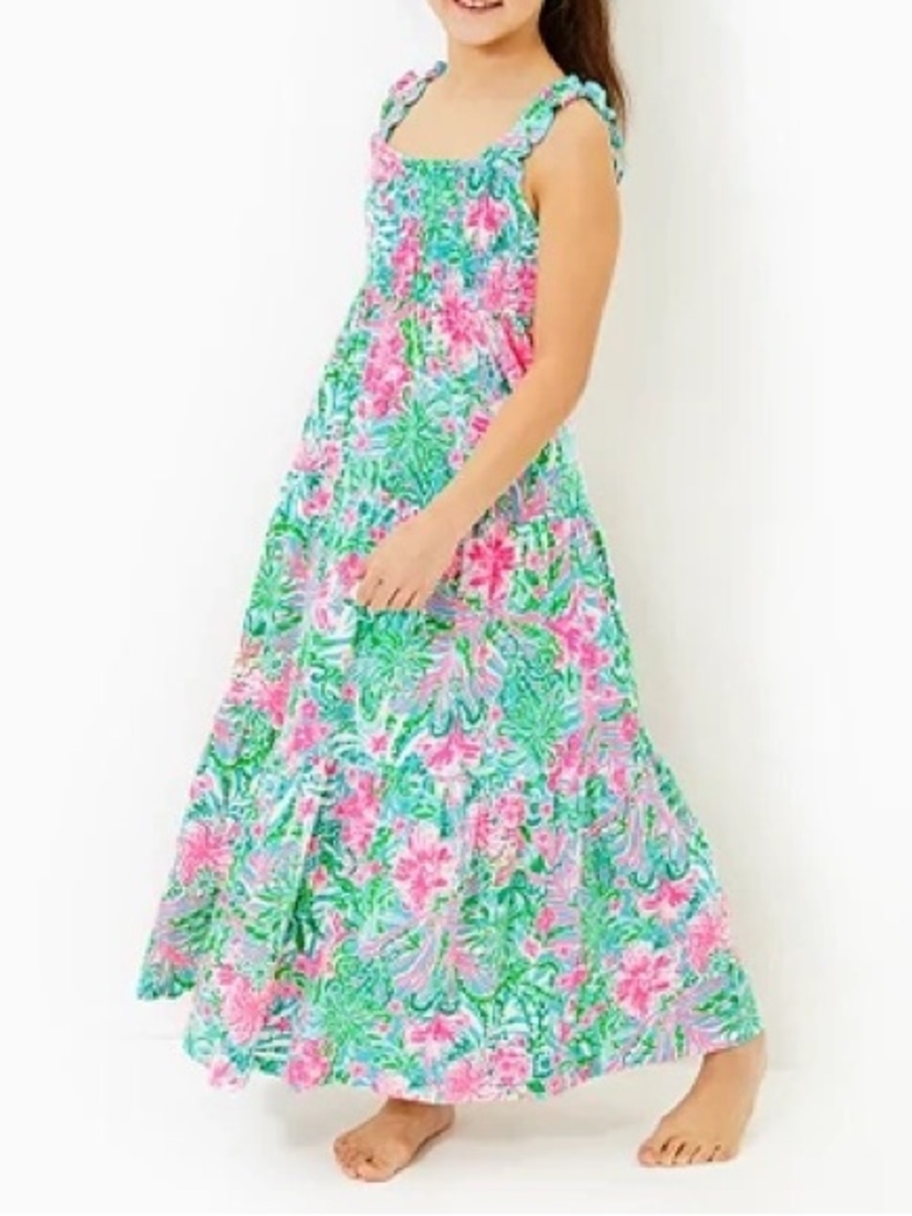 Lilly Pulitzer Pink & Green Floral Maxi Dress for Girls